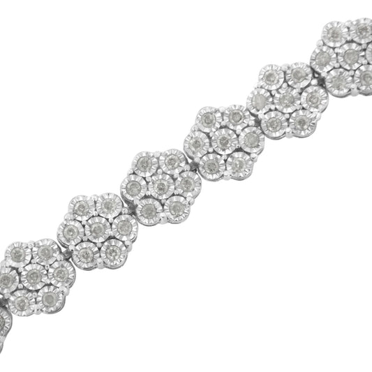 .925 Sterling Silver 2.0 cttw Diamond 7 Stone Floral Cluster Link Bracelet (I-J Color, I3 Clarity) -7.25"