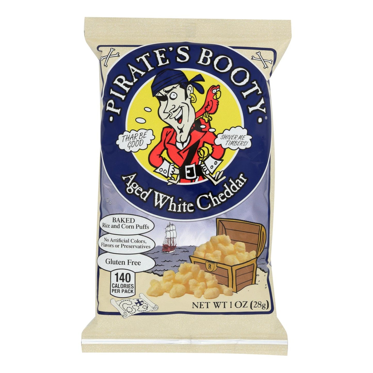 Pirate's Booty Aged White Cheddar Baked Rice And Corn Puffs - Case Of 24 - 1 Oz