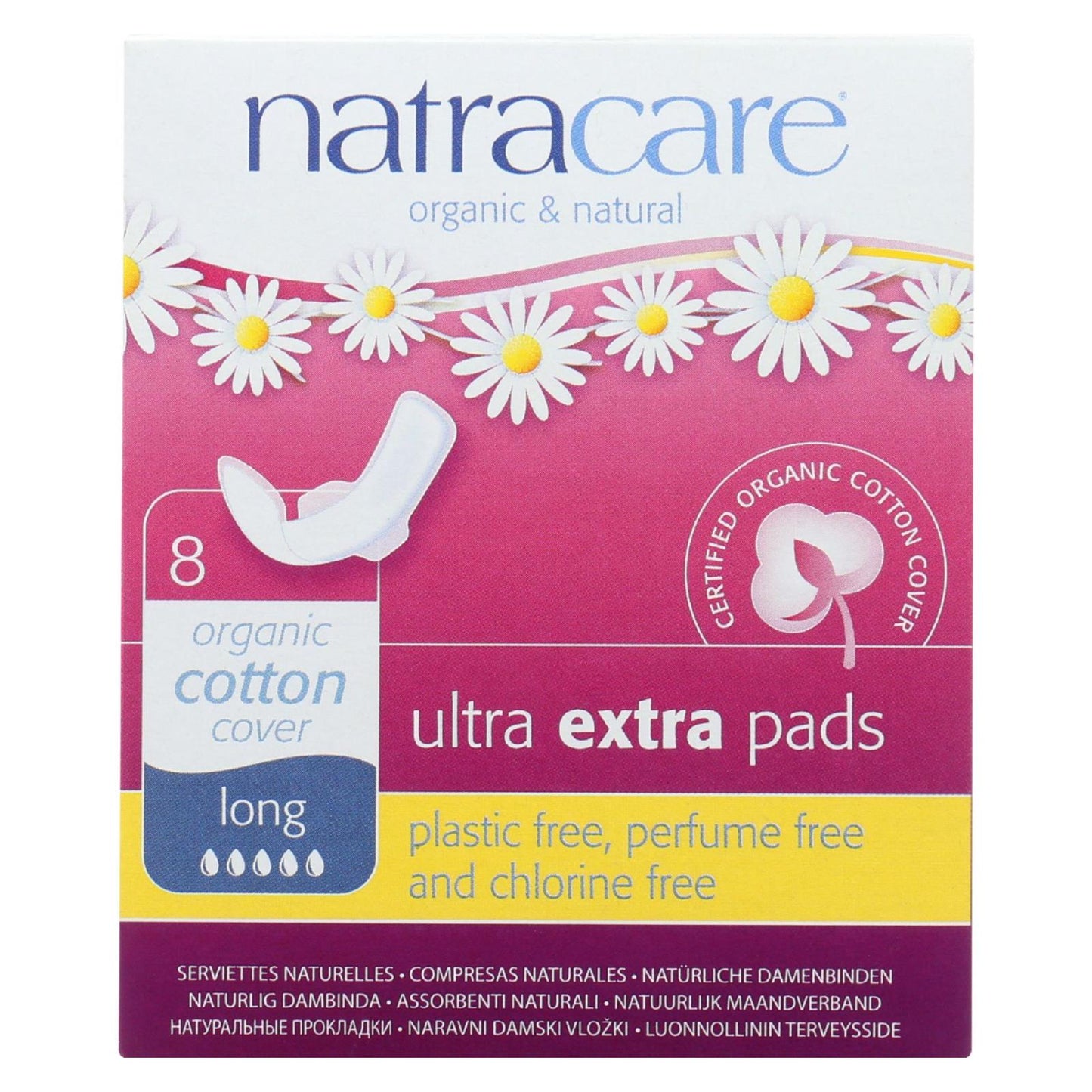 Natracare Ultra Extra Pads W/wings - Long - 8 Count