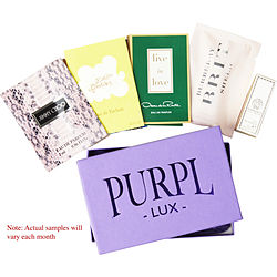 Purpl Lux Subscription Box For Women By Oscar De La Renta Live In Love & Jimmy Choo & Burberry Brit Sheer & Lolita Lempicka & Versace Signature