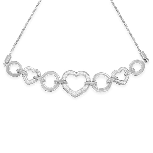 .925 Sterling Silver Diamond Accent Interlinking Triple Heart 4”-10” Adjustable Bolo Tennis Bracelet Bolo Bracelet (H-I Color, I2-I3 Clarity)