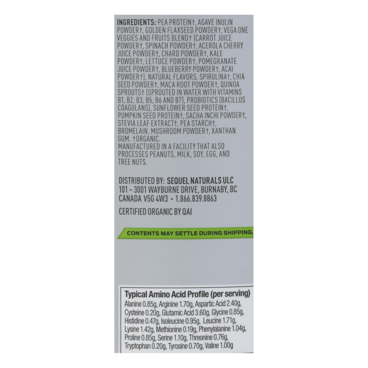 Vega - Shake Mix Organic French Vanilla - 1 Each-12.2 Ounces