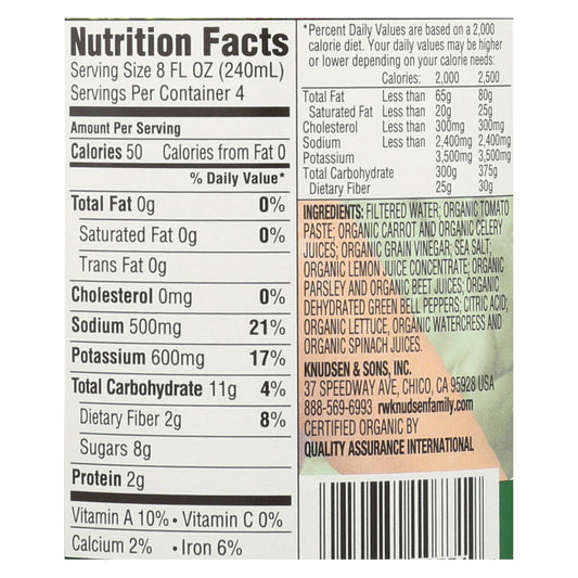Rw Knudsen Organic Veggie Juice Blend  - Case Of 6 - 32 Fz