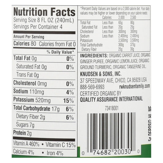 R.w. Knudsen Organic Juice, Carrot Ginger Turmeric - Case Of 6 - 32 Fz