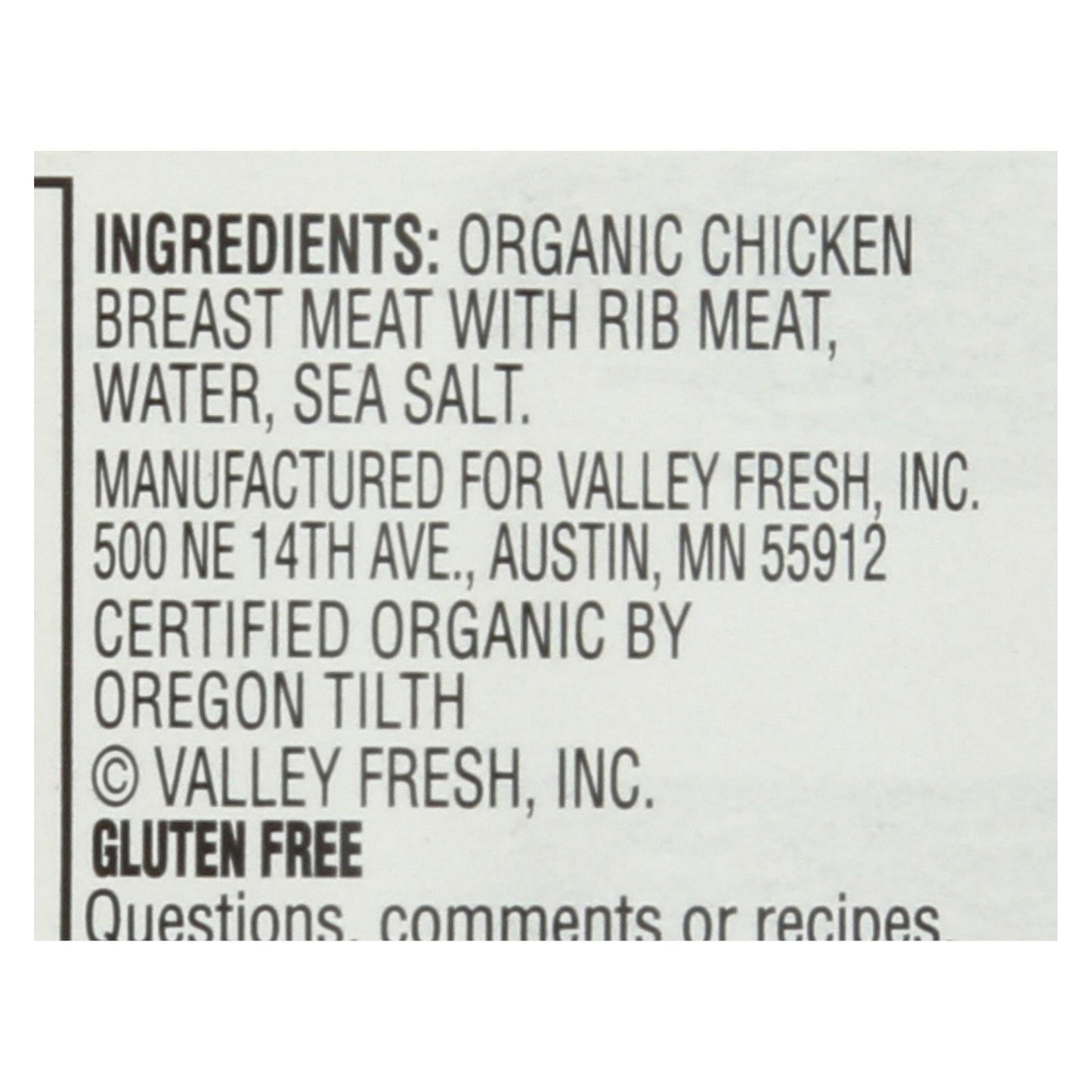 Valley Fresh Organic Chicken In Water  - Case Of 12 - 5 Oz